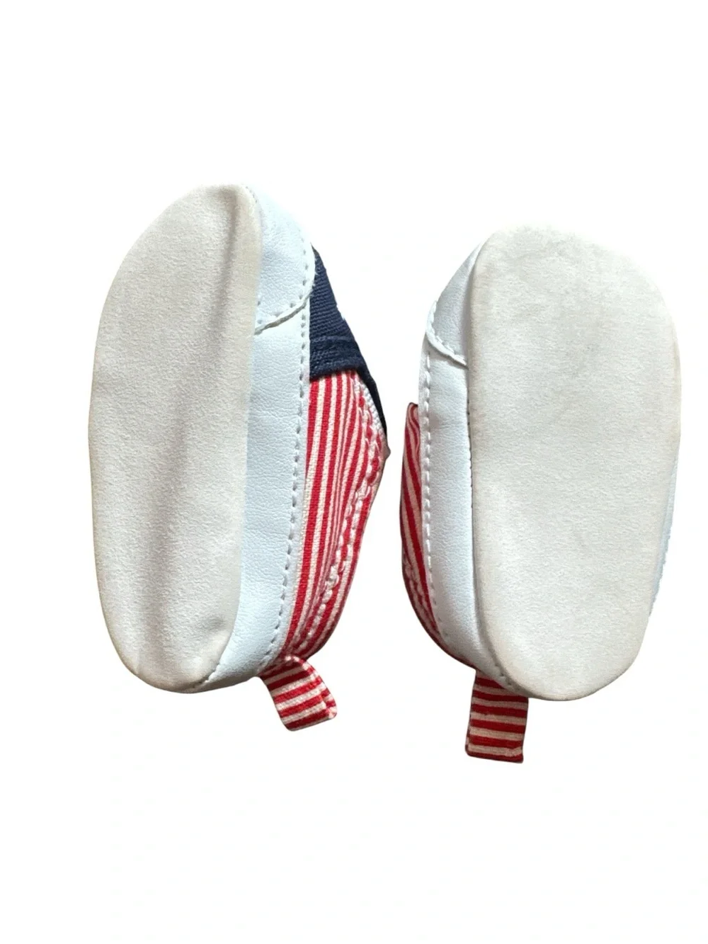 Carters Patriotic Striped Red & White Newborn NB Baby Booties with Navy Accents